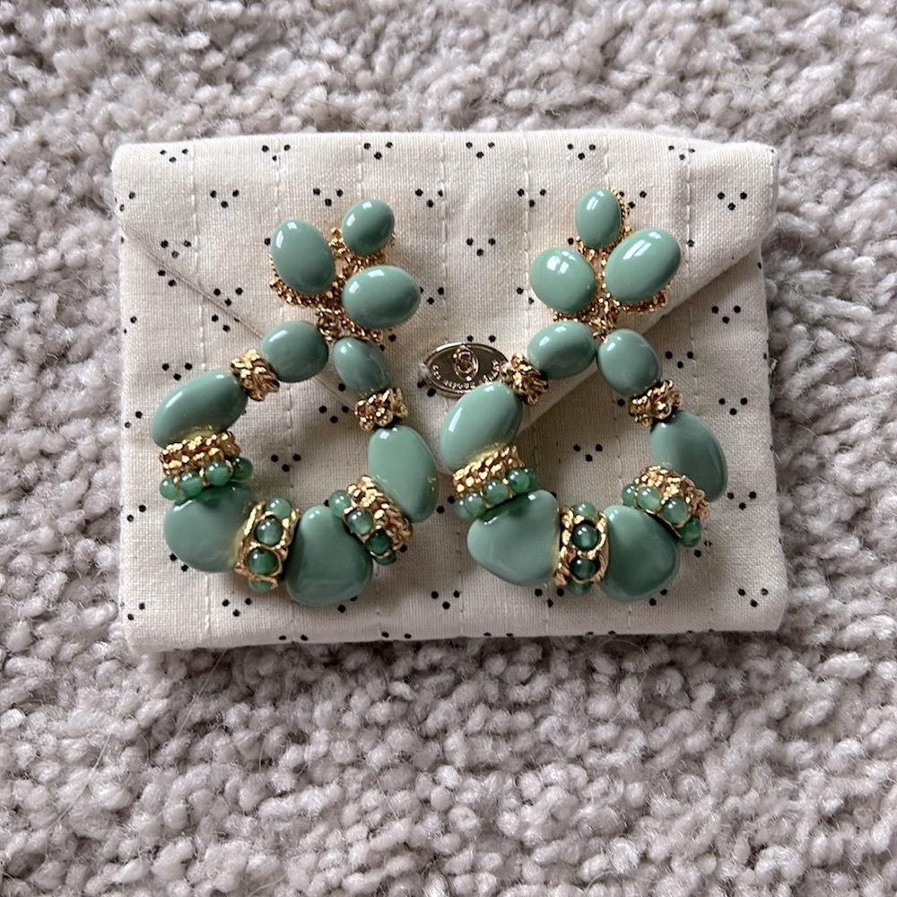 Sezane Green and Gold Beaded Hoop Drop Earrings - Picture 4 of 5